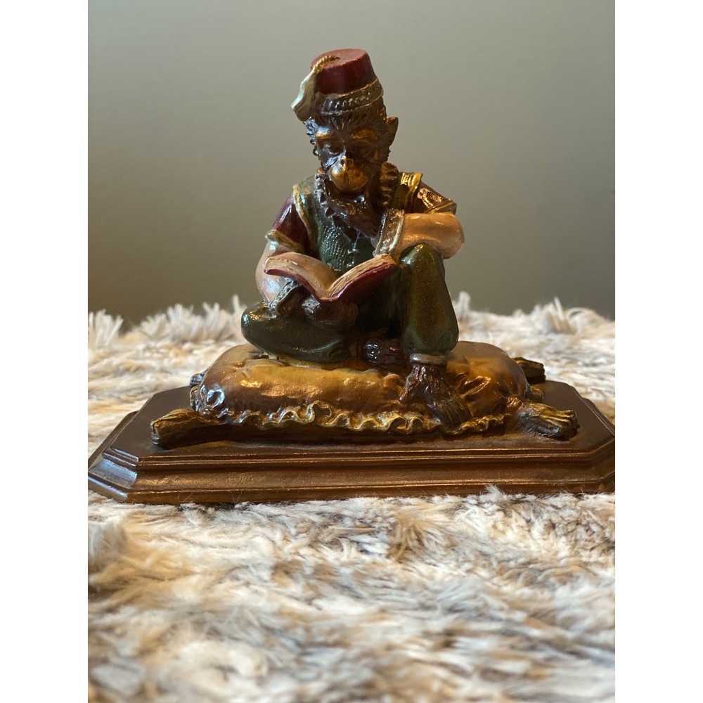 Monkey Figurine Ottoman‎ Turkish Fez Hat Reading Book Statue Decor